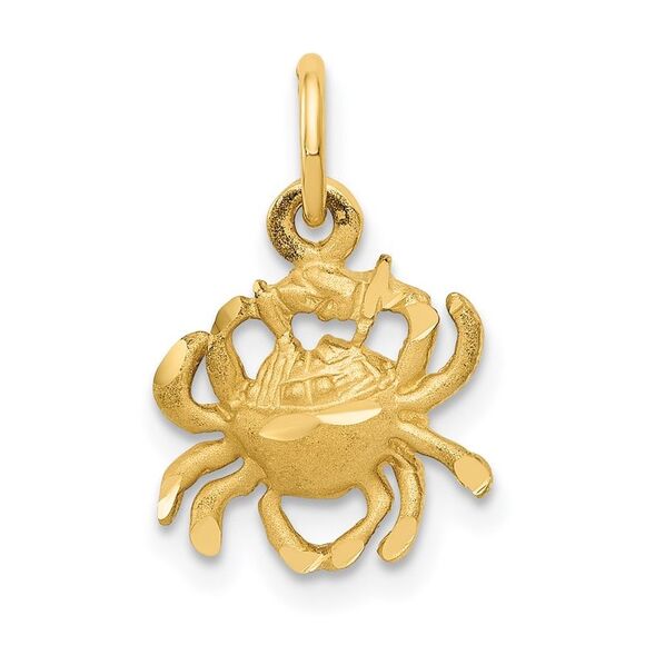 14k Yellow Gold Cancer the Crab Zodiac Satin and Diamond Cut Charm